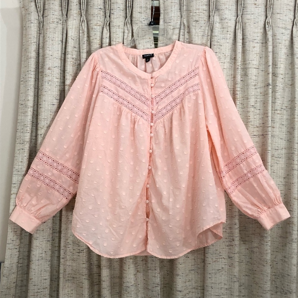 Torrid Clip Dot Lace Trim Peasant Blouse - 2X